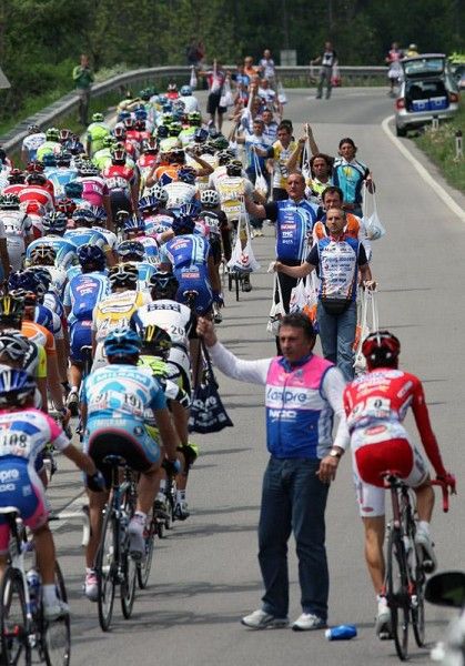 Riders seek out their lunch on the road.