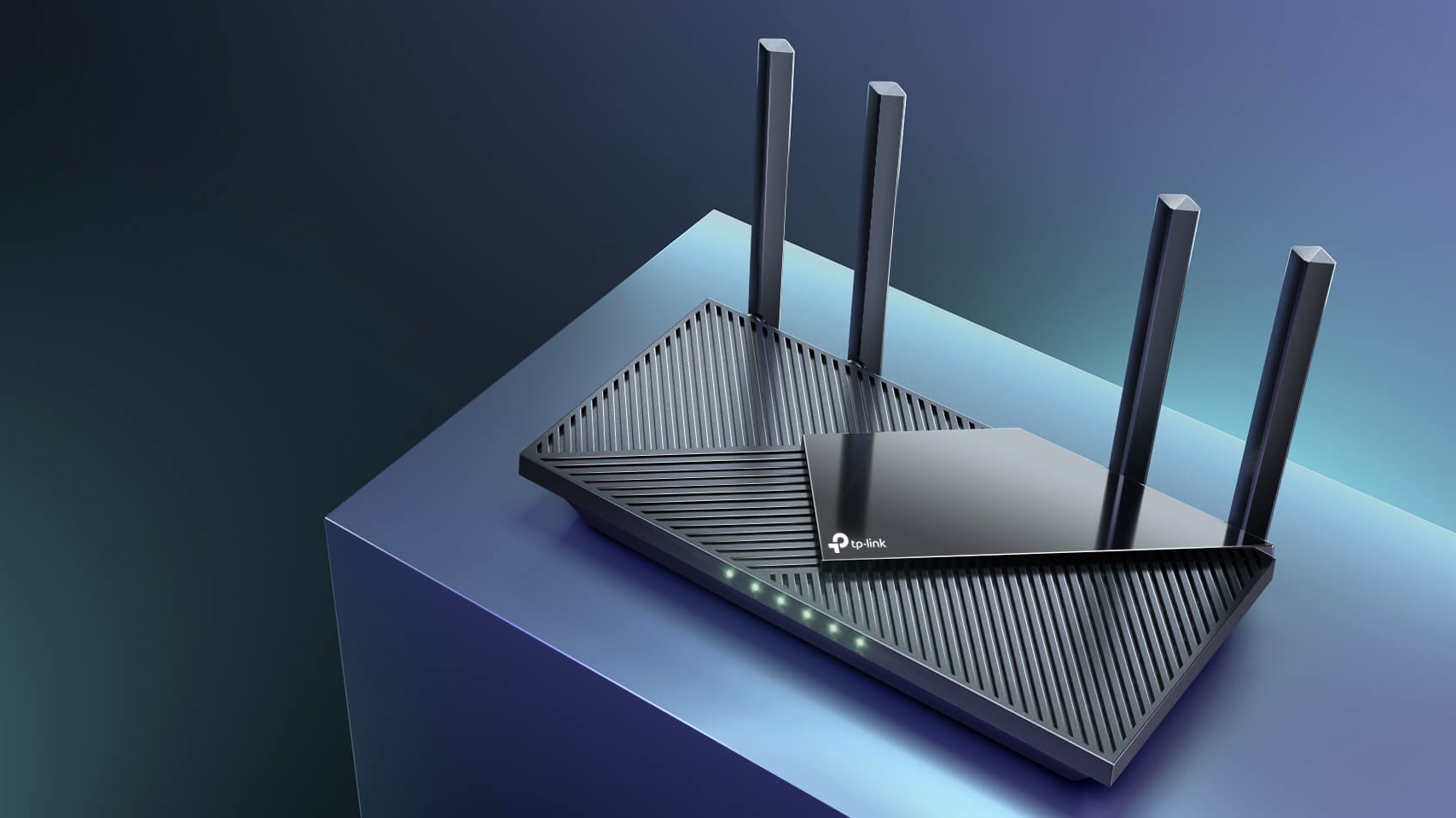 TP-Link Archer AX55 router on a blue background