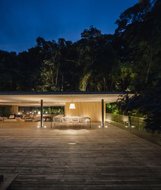 The jungle house’s inverted design places living spaces and the pool on the upper levels