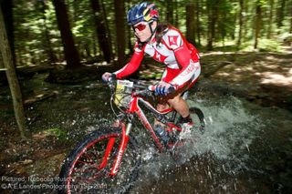 Rebecca Rusch (Red Bull/Specialized) gets wet!