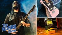 NAMM 2025 poster with pictures of Misha Mansoor's custom Jackson Surfcaster, a yellow DigiTech Whammy, and Mick Thomson playing an ESP guitar