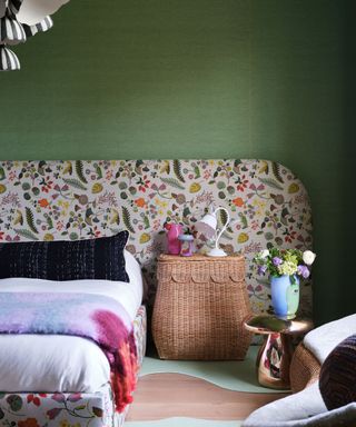 bedroom with floral headboard