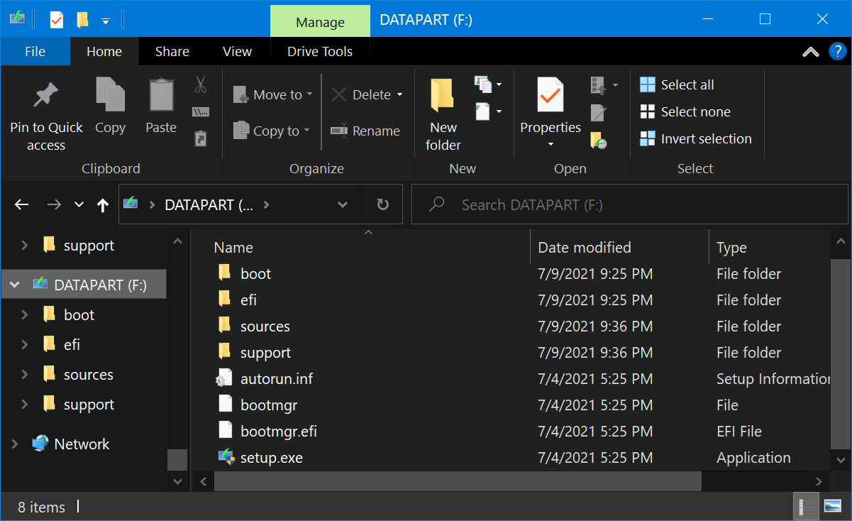 copy all files onto the NTFS partition