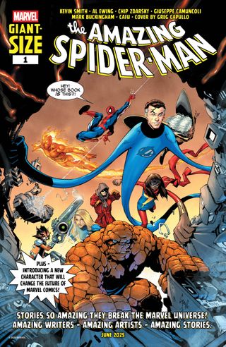 Spider-Man and the Fantastic Four on the cover of Giant Size The Amazing Spider-Man #1.