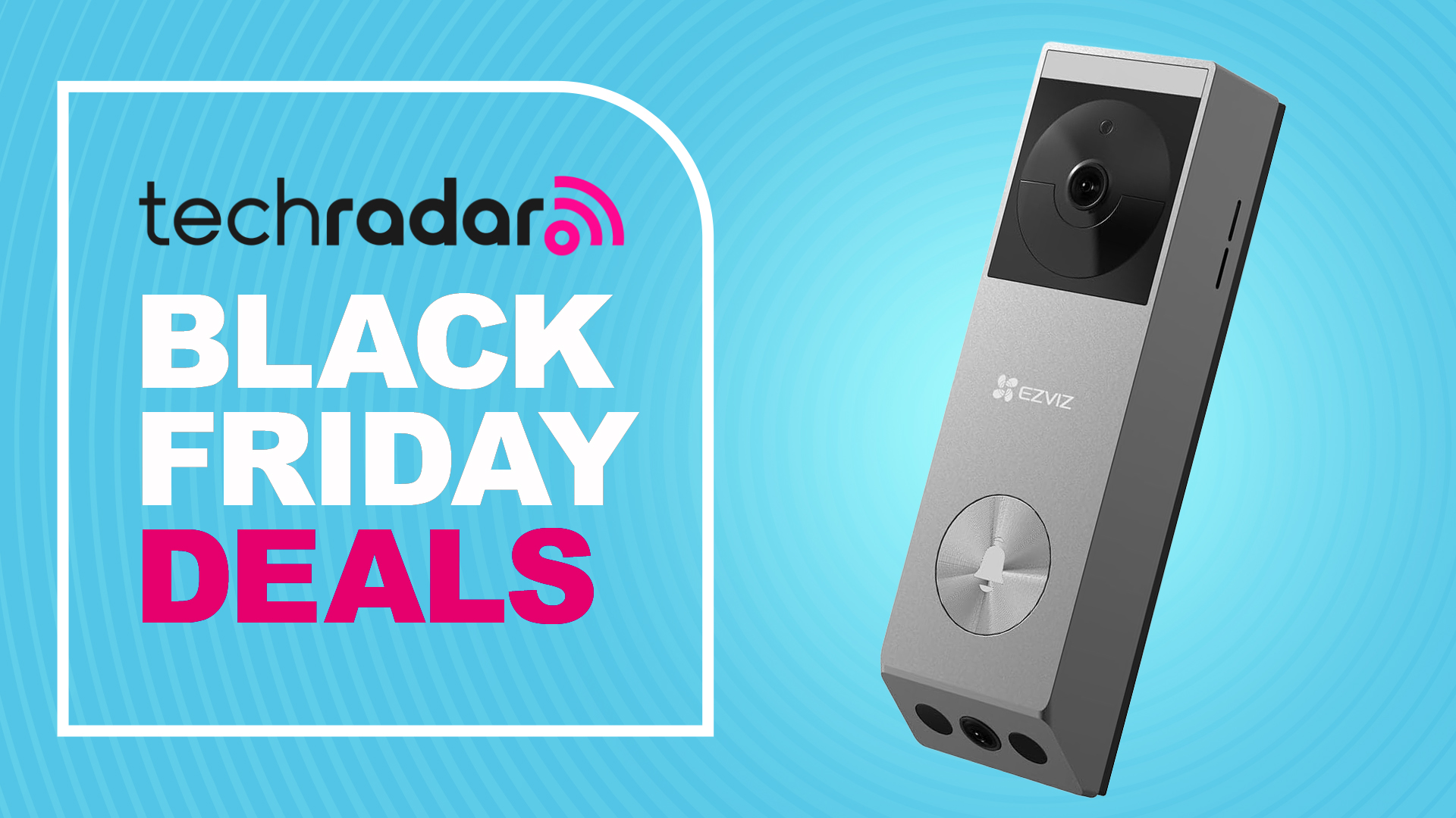 EZVIZ video doorbell on blue background with text reading &quot;TechRadar Black Friday deals&quot;
