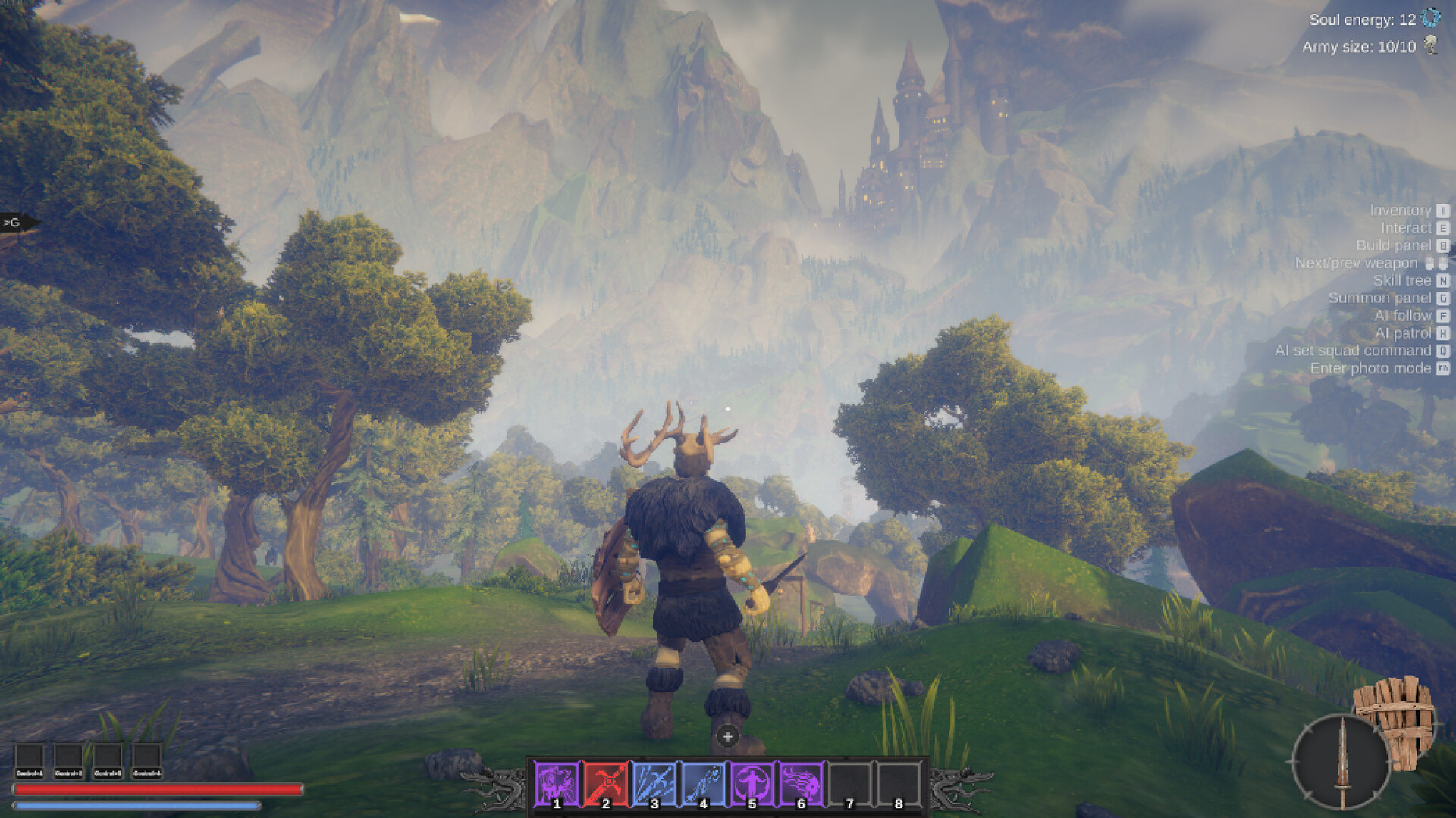 A horned creature stands before a grand mountain range