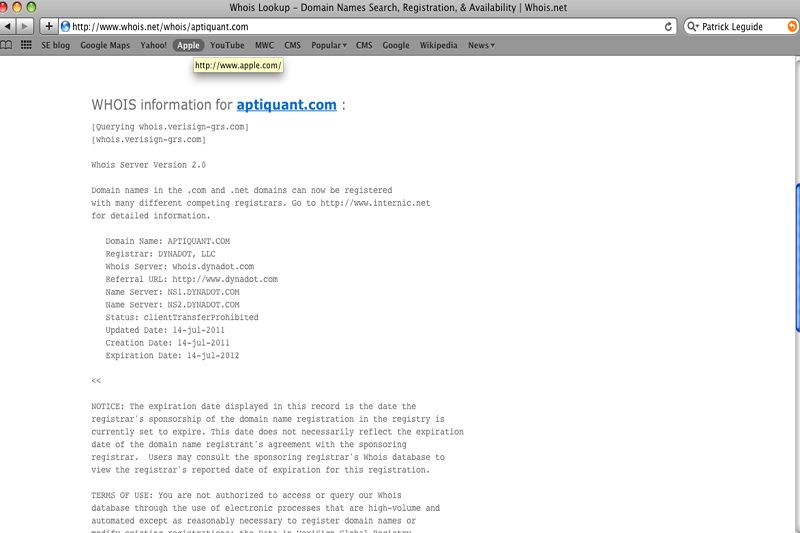 Aptiquant domain reg
