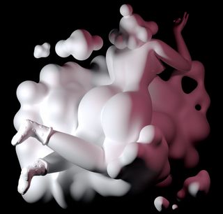 rendered sculpture of a woman on a cloud