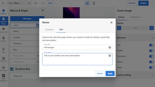 Bluehost's WordPress website builder's SEO pop-up within its user interface