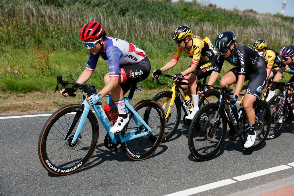 LELYSTAD NETHERLANDS AUGUST 30 Audrey CordonRagot of France and Team Trek Segafredo competes during the 25th Simac Ladies Tour 2022 Stage 1 a 1412km stage from Lelystad to Lelystad SLT2022 UCIWWT on August 30 2022 in Lelystad Netherlands Photo by Bas CzerwinskiGetty Images