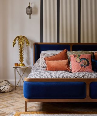 bedroom with blue bedframe