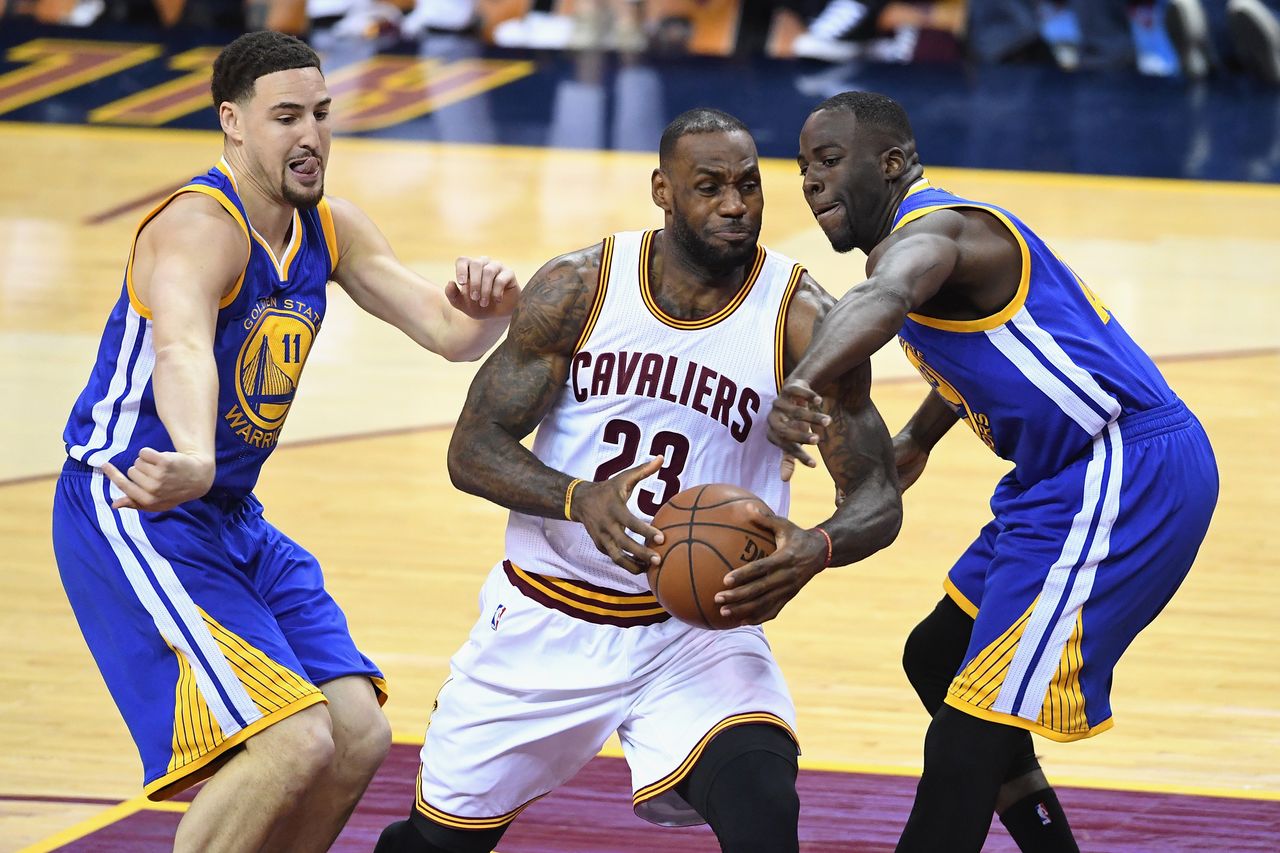 LeBron James on the court against the Golden State Warriors