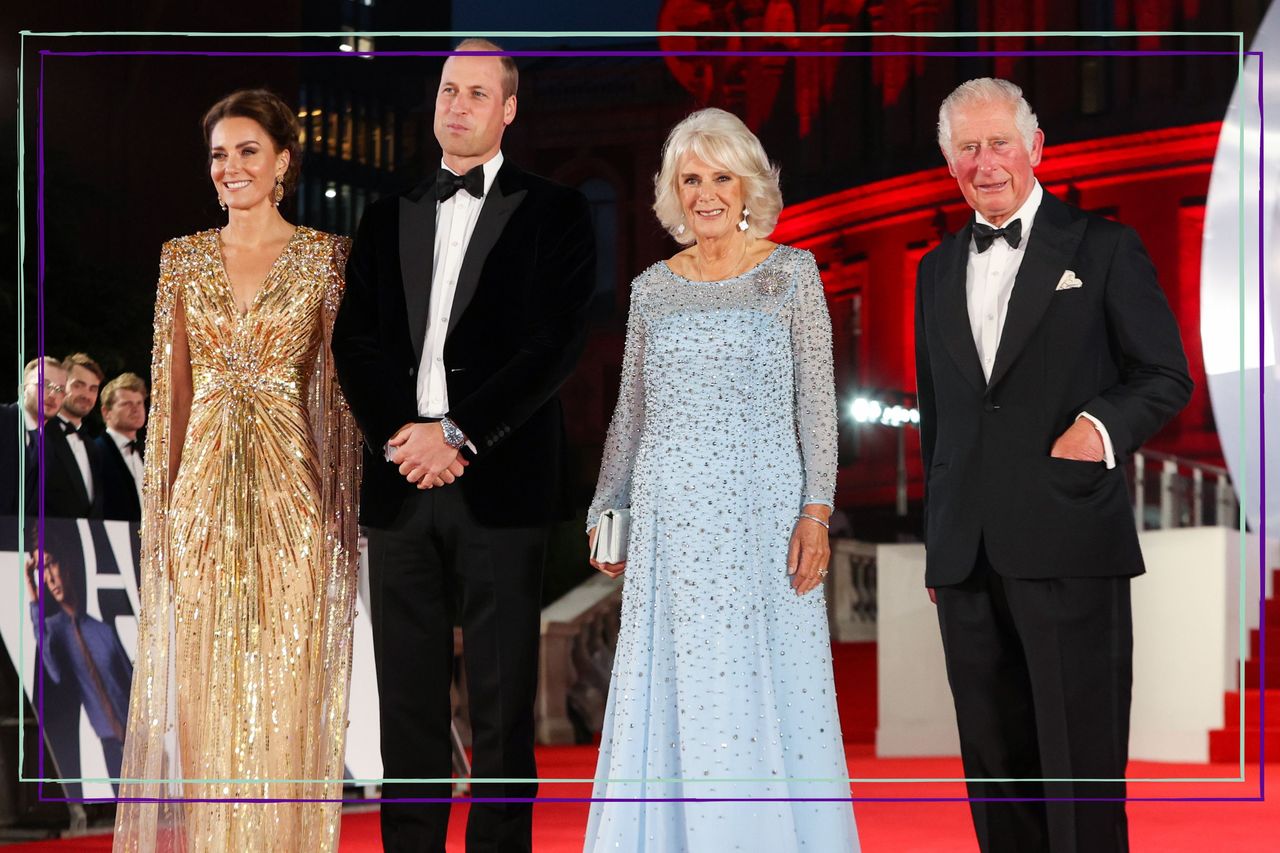 The Prince and Princess of Wales, and King Charles III and Camilla the Queen Consort attend the &quot;No Time To Die&quot; World Premiere at Royal Albert Hall on September 28, 2021 in London, England. 