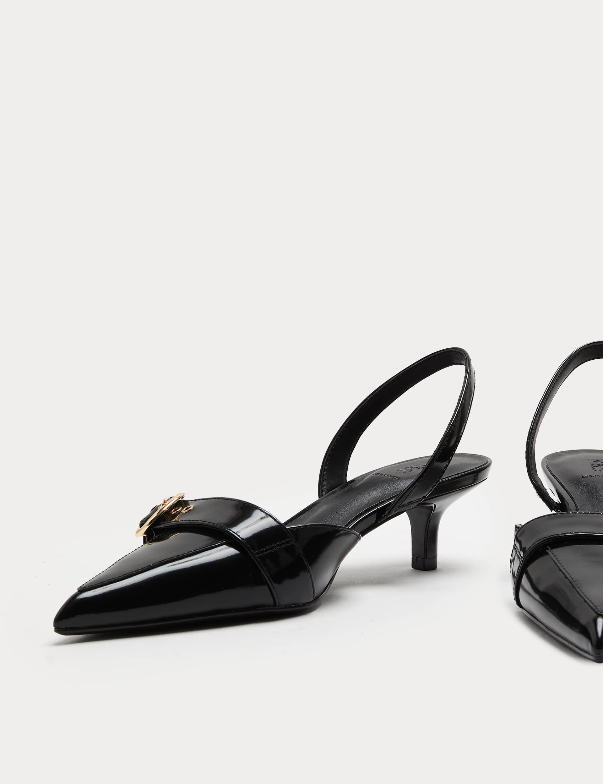 Leather Kitten Heel Slingback Shoes