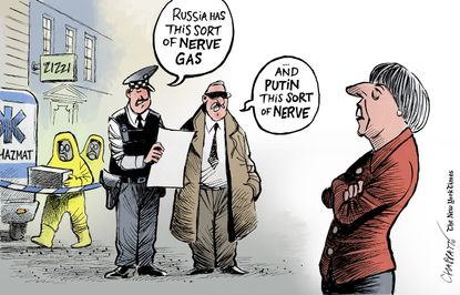 Political cartoon World Putin Britain spy poisoning Theresa May