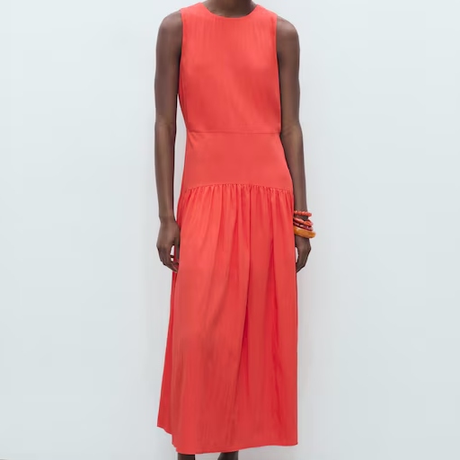 Mango Gathered Hem Red Dress