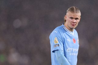 Erling Haaland of Manchester City during the Premier League match between Chelsea FC and Manchester City at Stamford Bridge on November 12, 2023 in London, United Kingdom. (Photo by Jacques Feeney/Offside/Offside via Getty Images)