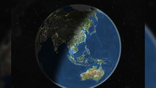 True color satellite image of the Earth centred on Asia and Oceania