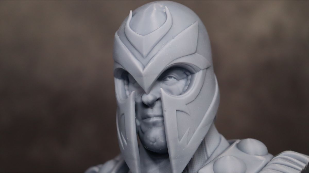 Nova3D Whale3 SE 3D printer-test print-Magneto-close up of head wearing helmet