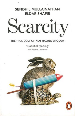 Scarcity mindset book with a drawing of a rabit and a firework on the front