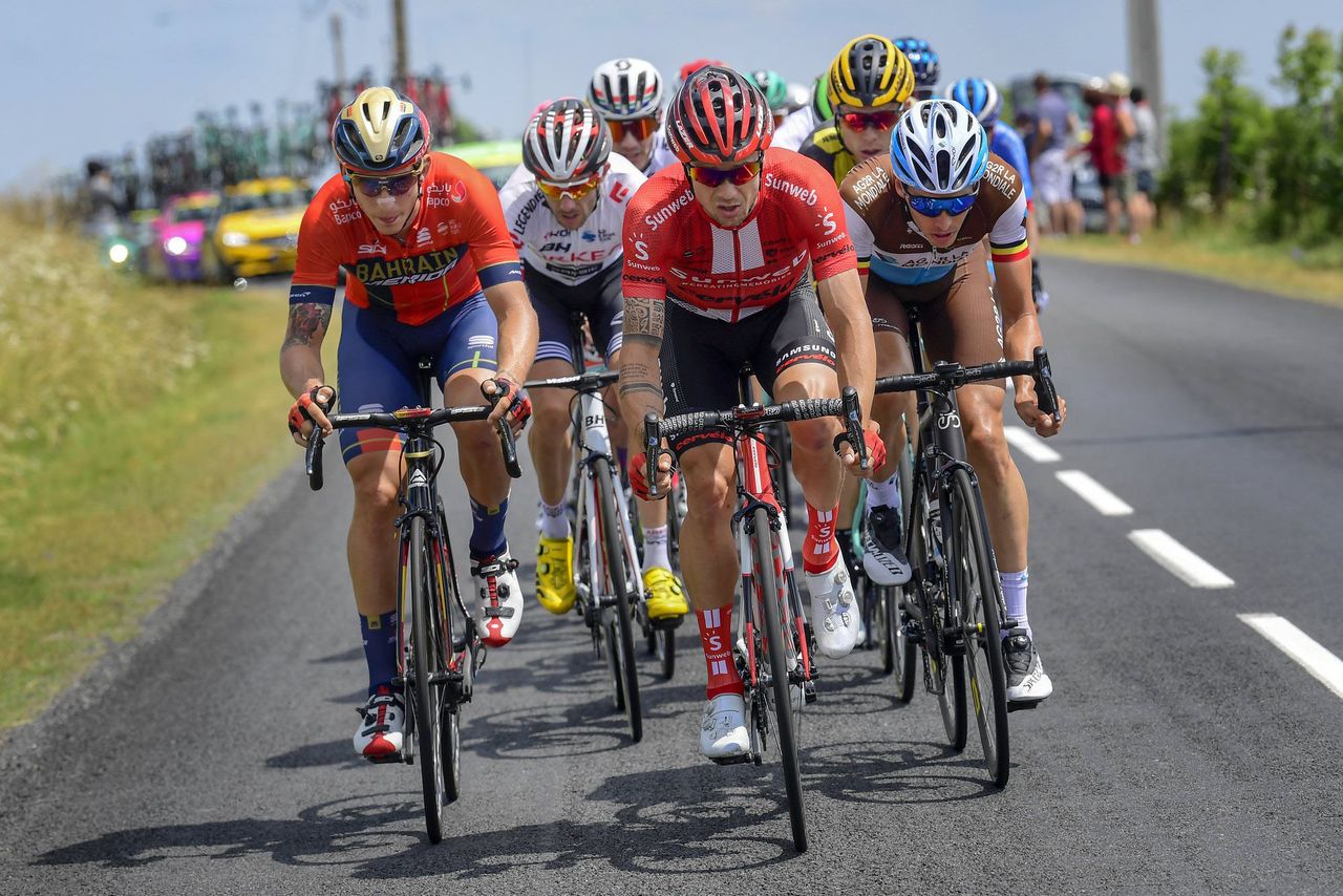 Nicolas Roche (Sunweb) leads the break on stage 9 of the Tour de France