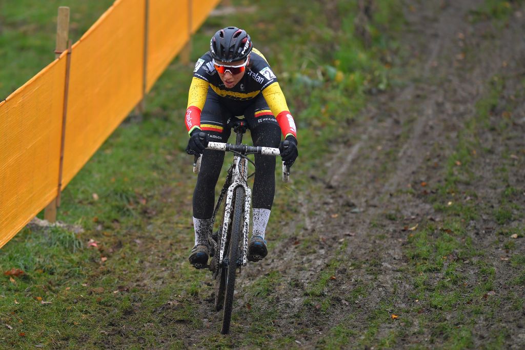 BOOM BELGIUM DECEMBER 06 Sanne Cant of Belgium and Team IkoCrelan during the 6th Superprestige Cyclocross Boom 2020 Women Elite De Schorre Boom Superprestige2021 SPBoom SuperprestigeCX on December 06 2020 in Boom Belgium Photo by Luc ClaessenGetty Images