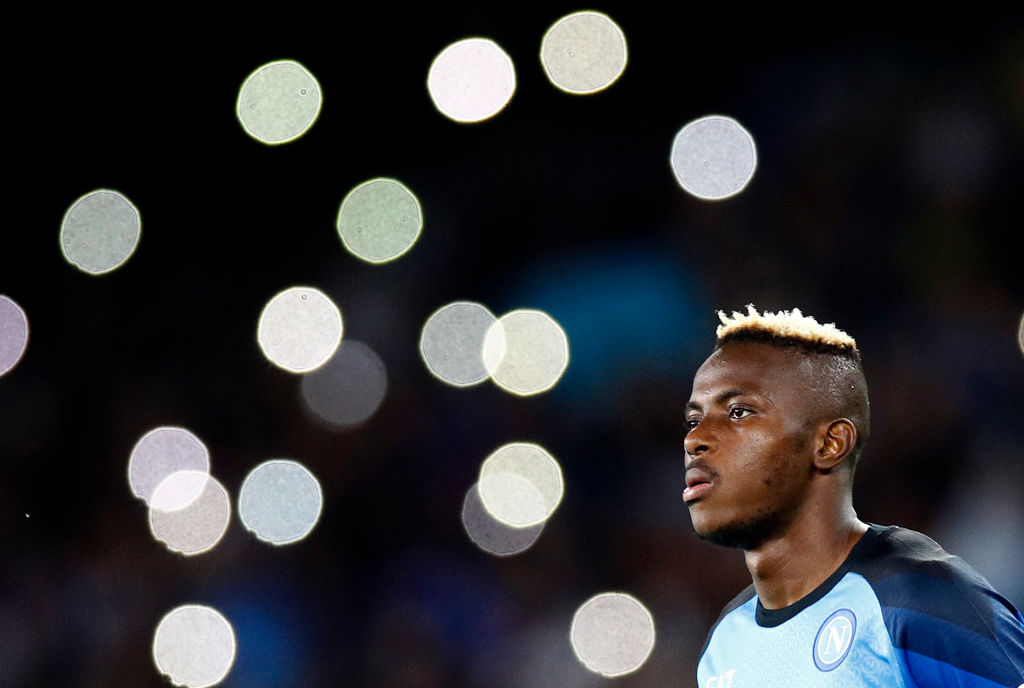 Victor Osimhen of SSC Napoli looks on prior to the UEFA Champions League group A match between SSC Napoli and Liverpool FC at Stadio Diego Armando Maradona on September 7, 2022 in Naples, Italy.