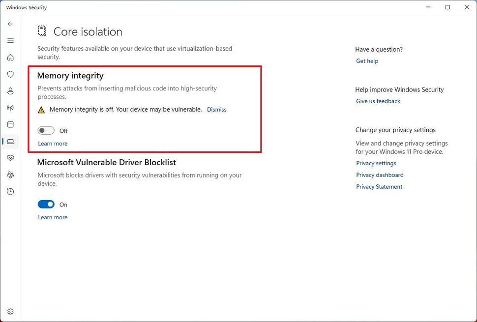 How to enable Core isolation's Memory integrity feature on Windows 11 ...