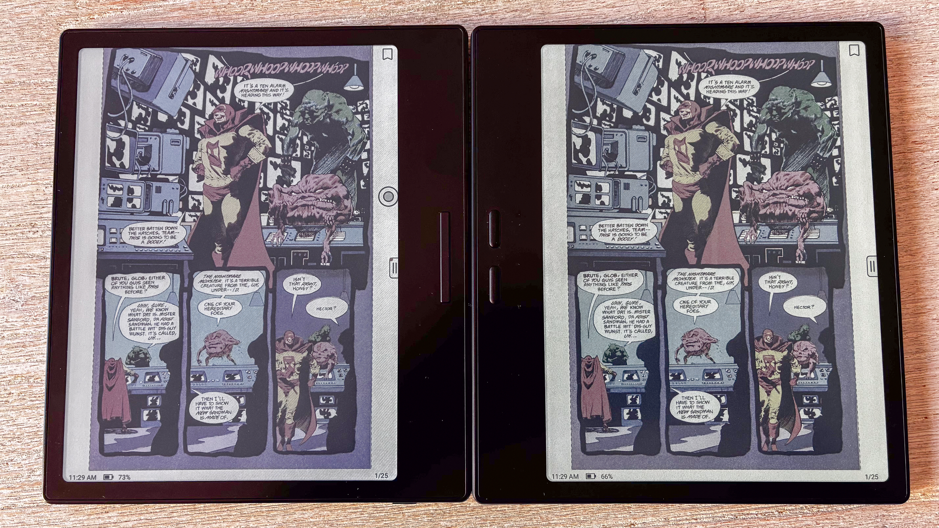 A side-by-side graphic novel comparison of the Boox Go Color 7 Gen II (right) and the Go Color 7 (left)