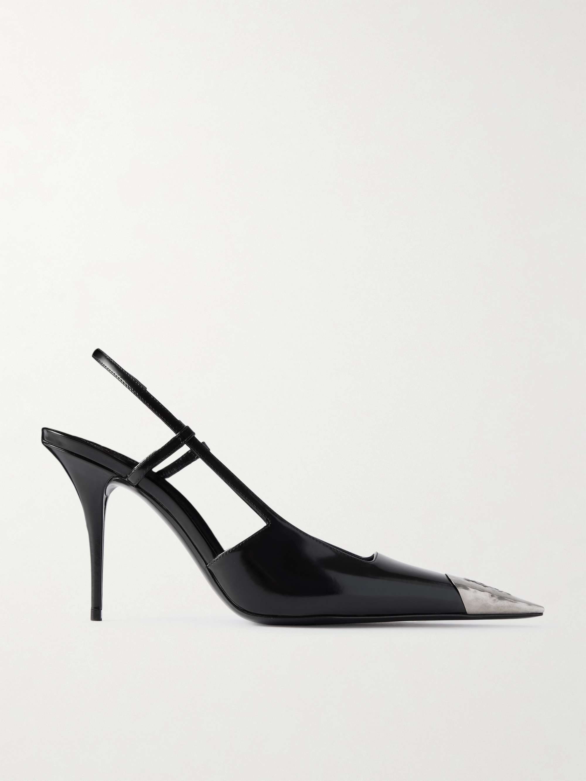 Jeanne Embellished Glossed-Leather Slingback Pumps