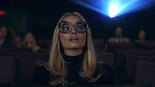 Sharon Tate at the movies in Once Upon a Time in Hollywood.