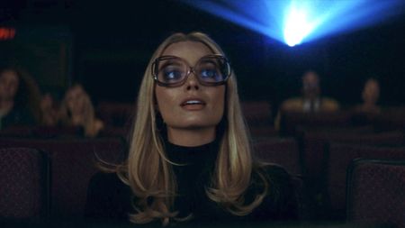 Sharon Tate at the movies in Once Upon a Time in Hollywood.