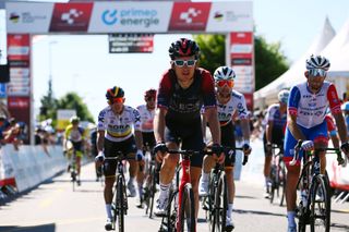 AESCH SWITZERLAND JUNE 13 Geraint Thomas of The United Kingdom and Team INEOS Grenadiers crosses the finishing line during the 85th Tour de Suisse 2022 Stage 2 a 198km stage from Kusnacht to Aesch ourdesuisse2022 WorldTour on June 13 2022 in Aesch Switzerland Photo by Tim de WaeleGetty Images