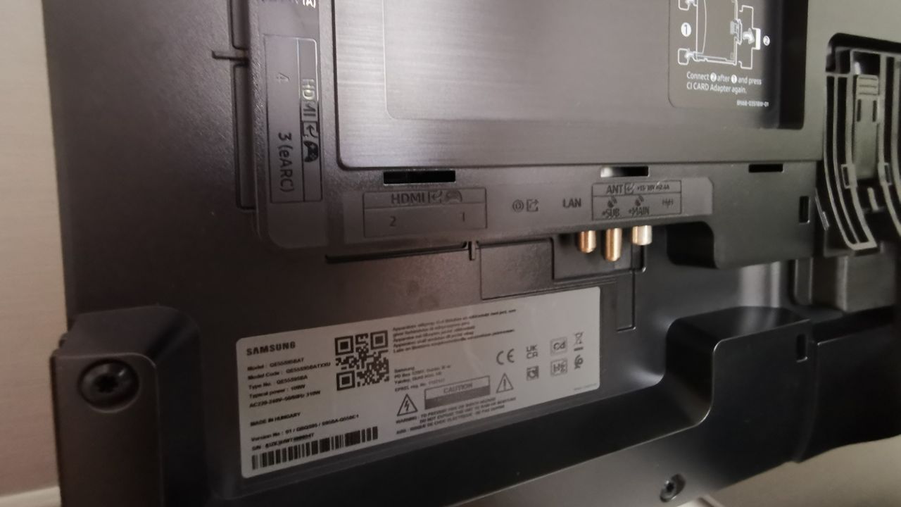 Back of Samsung S95B showing antenna connectors