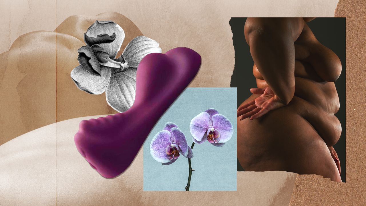 sex toy with collage of flowers and female form