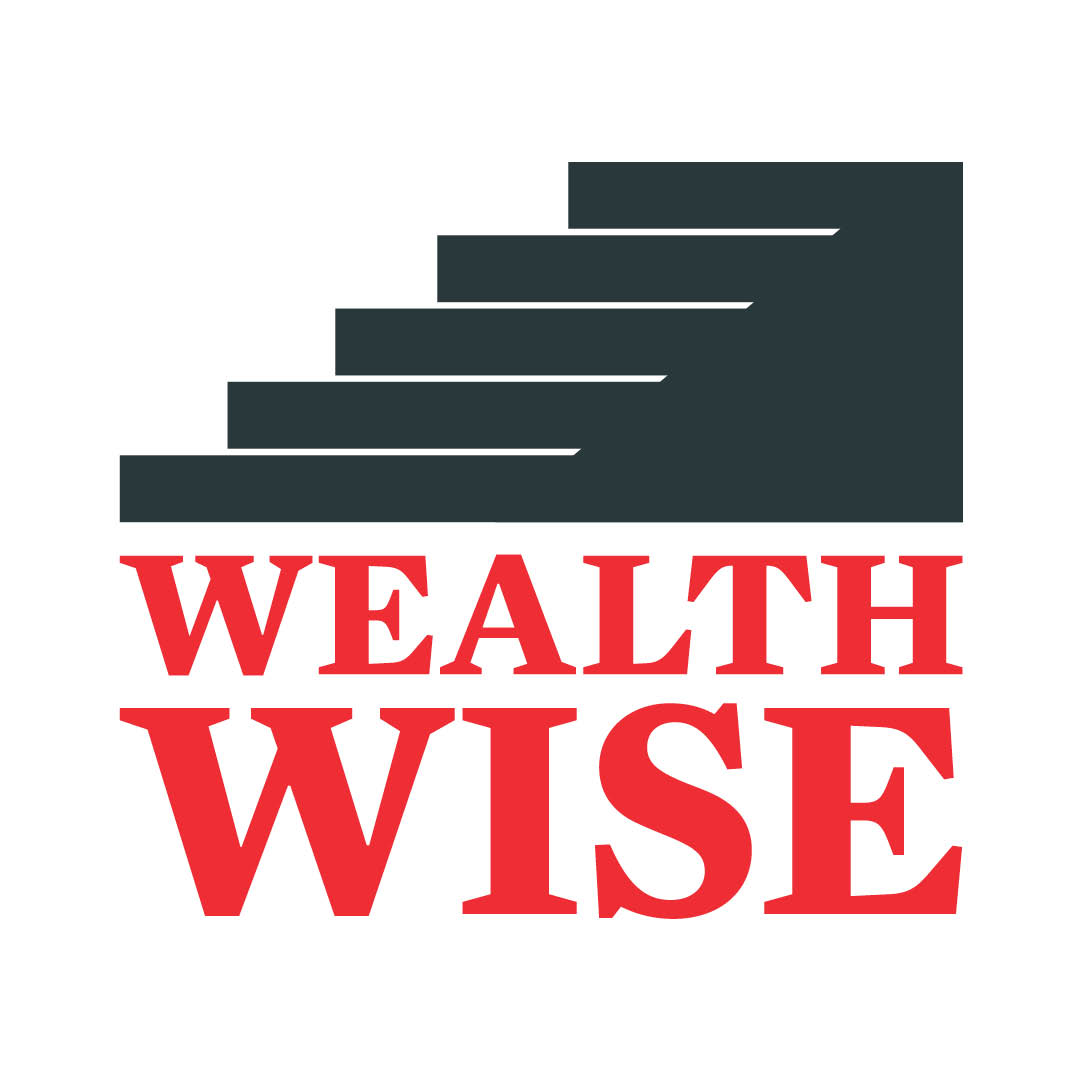Artwork by Future, PLC. The words "Wealth Wise" are in red, underneath the silhouette of a black staircase.