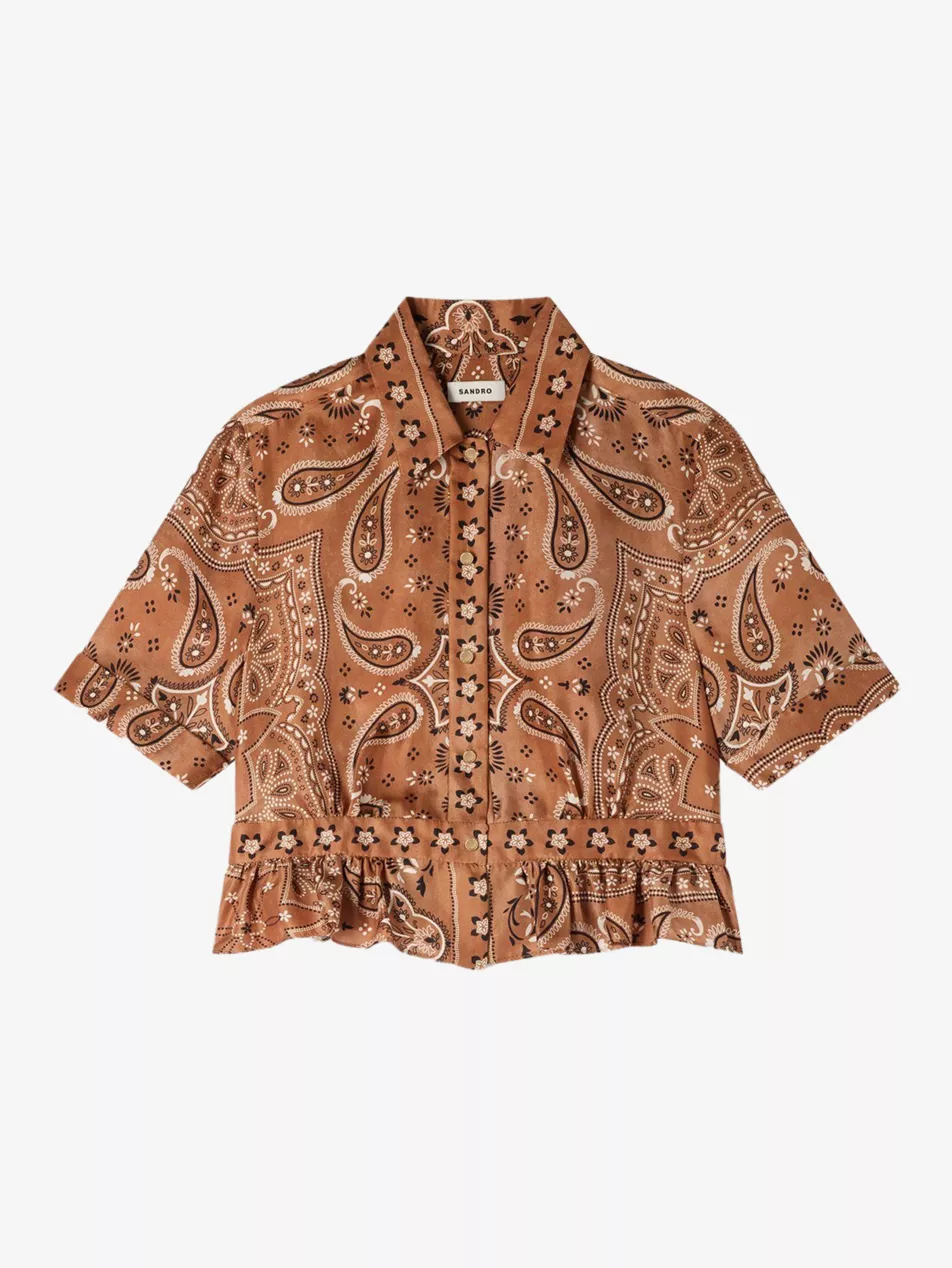 Cropped Bandana-Print Woven Shirt - 6