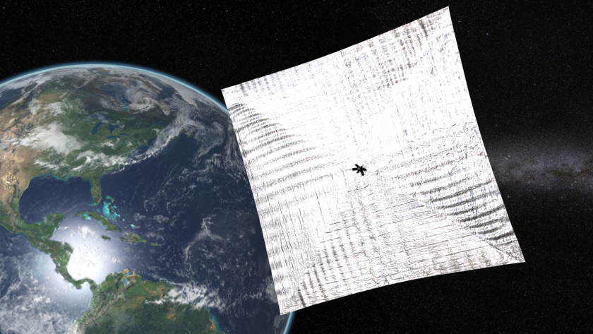 Artist&#039;s concept of the Planetary Society&#039;s LightSail spacecraft in orbit.