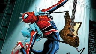 Marvel Comics artwork of Spider-Punk shredding guitar