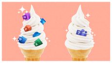 Two ice cream cones, one sprinkled with MS Office logos and the other a lone Teams logo