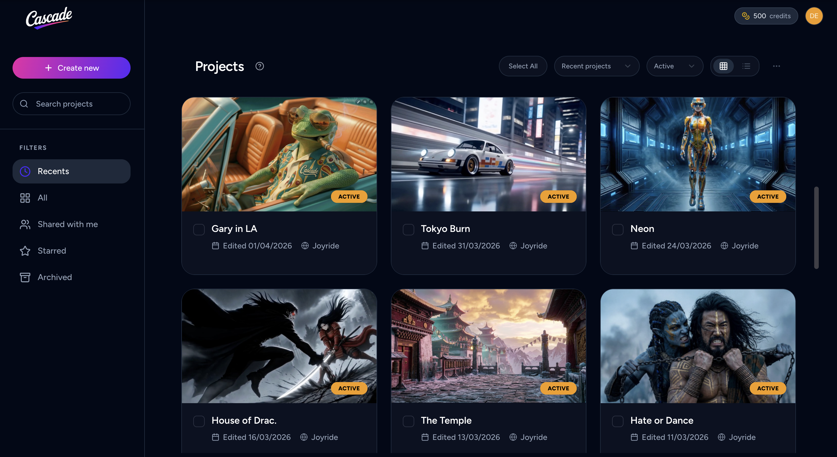 Cascade user interface