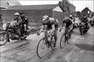 Molteni’s Eddy Merckx – on his Colnago Super – leads Roger De Vlaeminck (Brooklyn) at the 1973 Paris-Roubaix