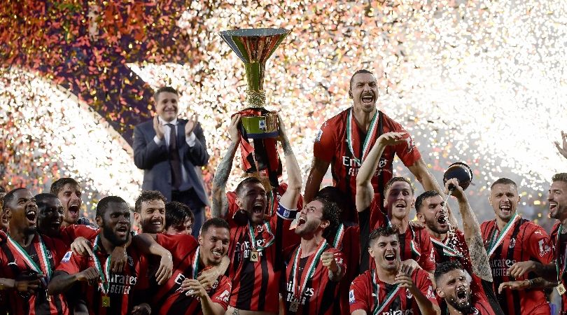 AC Milan players celebrate winning the Scudetto.