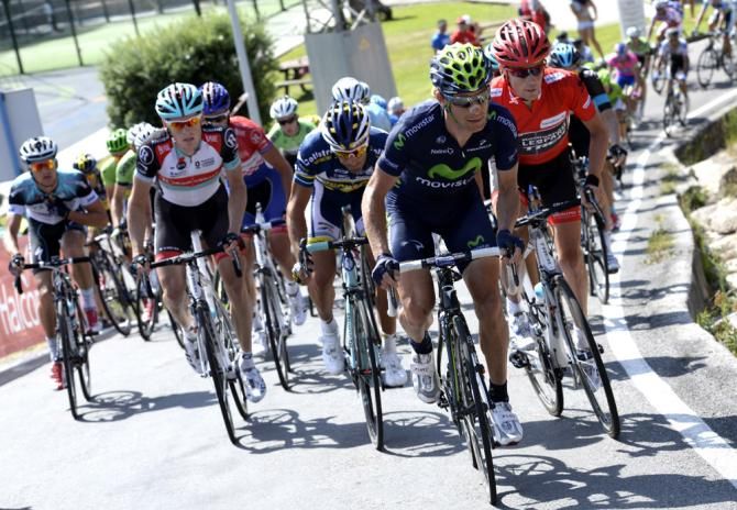 Jose Ivan Gutierrez (Movistar) on the front, closely marked by Vuelta leader Chris Horner (RadioShack Leopard)
