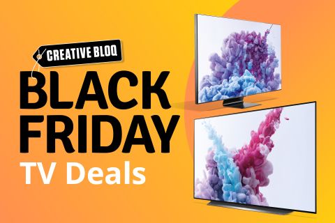 Two TVs with colourful displays next to text that says Black Friday TV deals. 