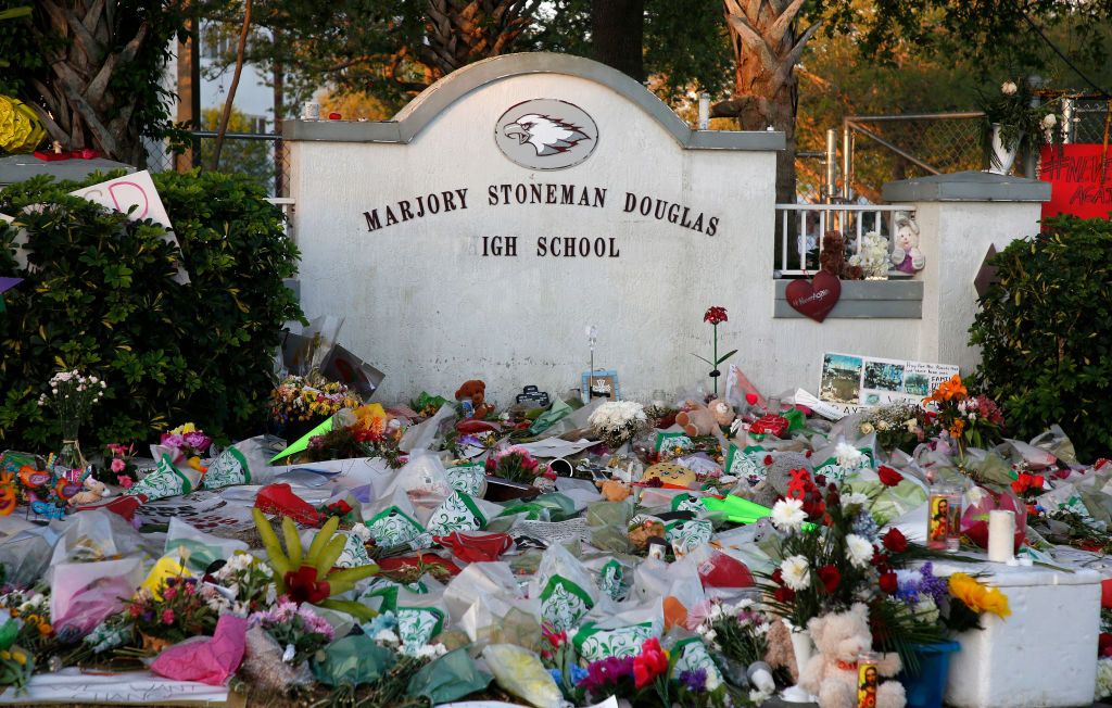 Flowers outside of Marjory Stoneman Douglas High School.