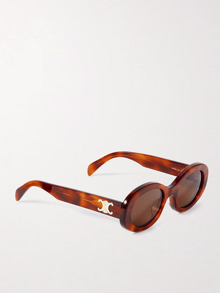 CELINE EYEWEAR, Triomphe Oval-Frame Tortoiseshell Acetate Sunglasses
