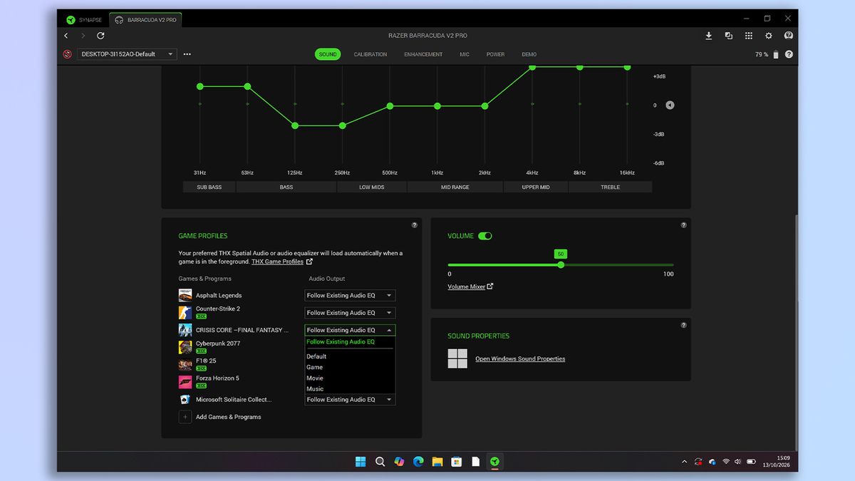Razer Synapse and Razer Audio app screenshot
