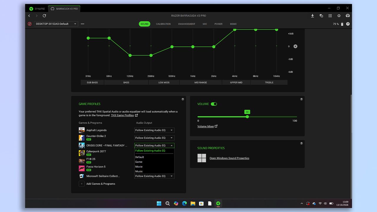 Razer Synapse and Razer Audio app screenshot