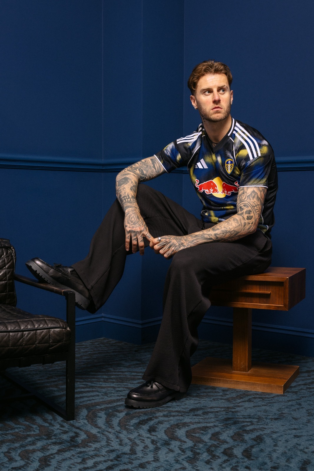Wales and Leeds centre-back Joe Rodon models the Whites' new third kit